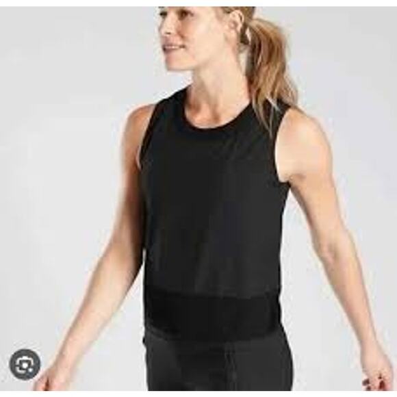 Athleta Zephyr Shell Tank Black Crew Neck Ribbed Trim Women XS - Picture 1 of 12